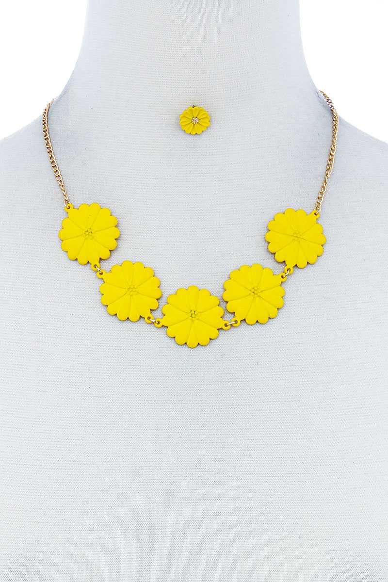 Fashion Cute Multi Tender Flower Necklace And Earring Set - ZLA