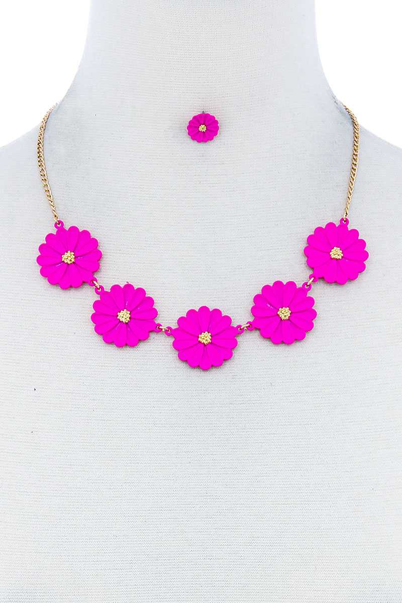 Fashion Cute Multi Tender Flower Necklace And Earring Set - ZLA