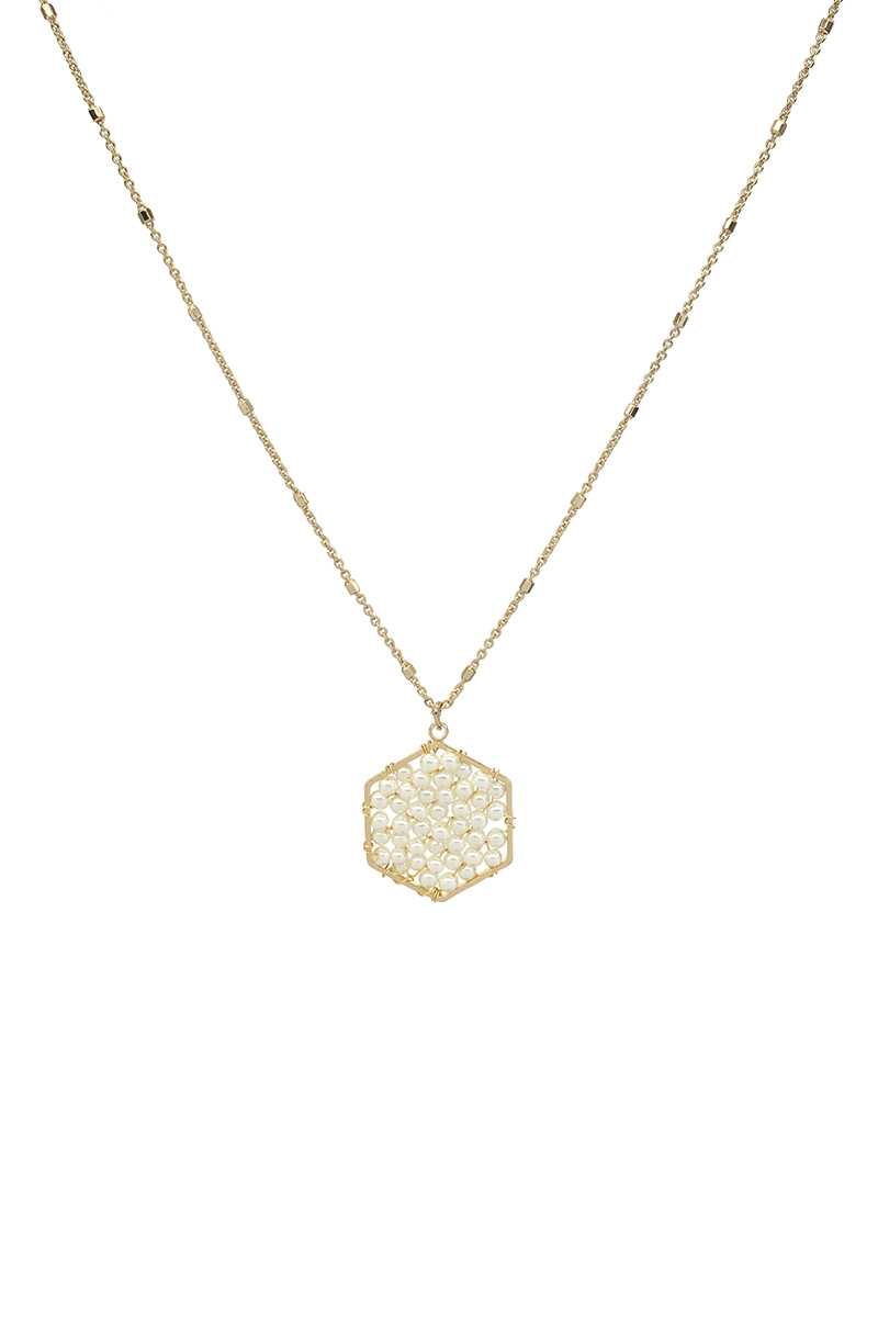 Fashion Pearl Wraps Hexagon Pendant Necklace - ZLA
