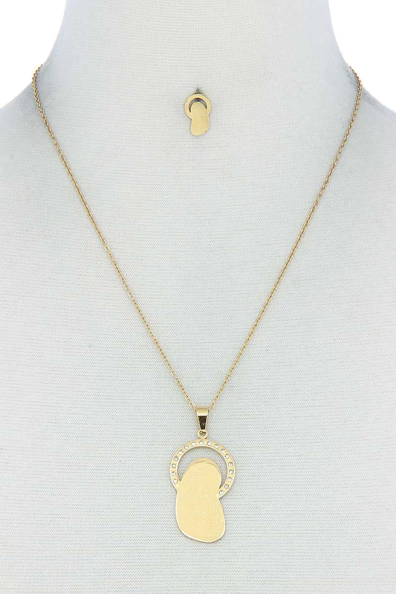 Fashion Stylish Mary Pendant Necklace And Earring Set - ZLA