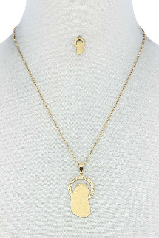 Fashion Stylish Mary Pendant Necklace And Earring Set - ZLA