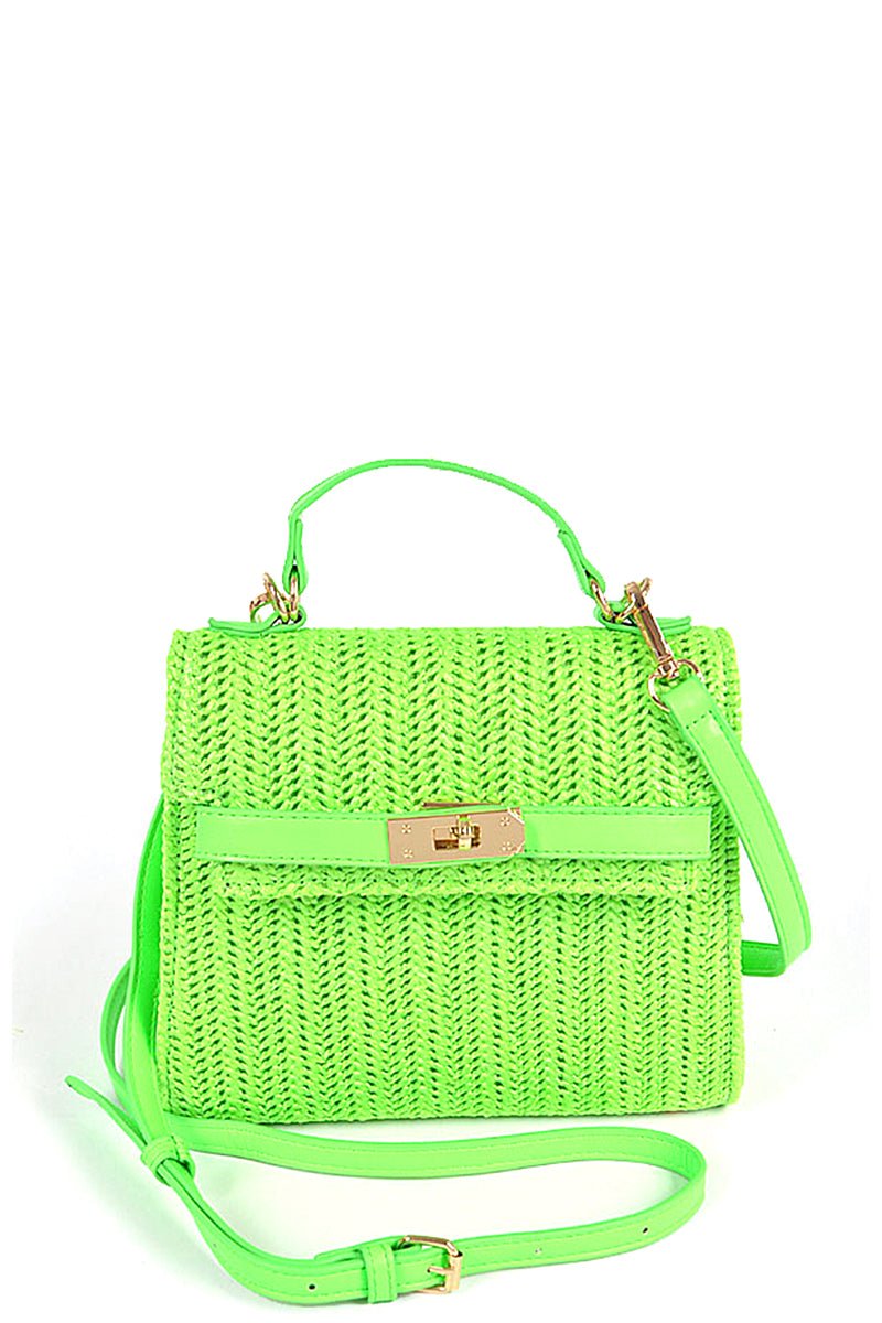 Faux Straw Top Handle Clutch - ZLA