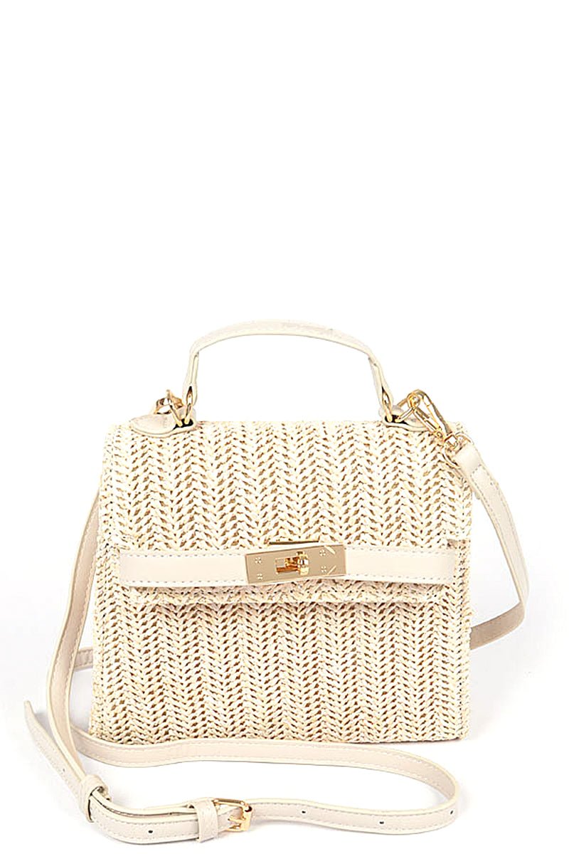 Faux Straw Top Handle Clutch - ZLA