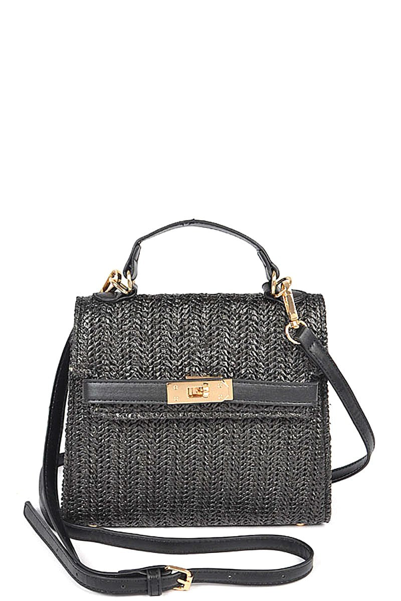 Faux Straw Top Handle Clutch - ZLA