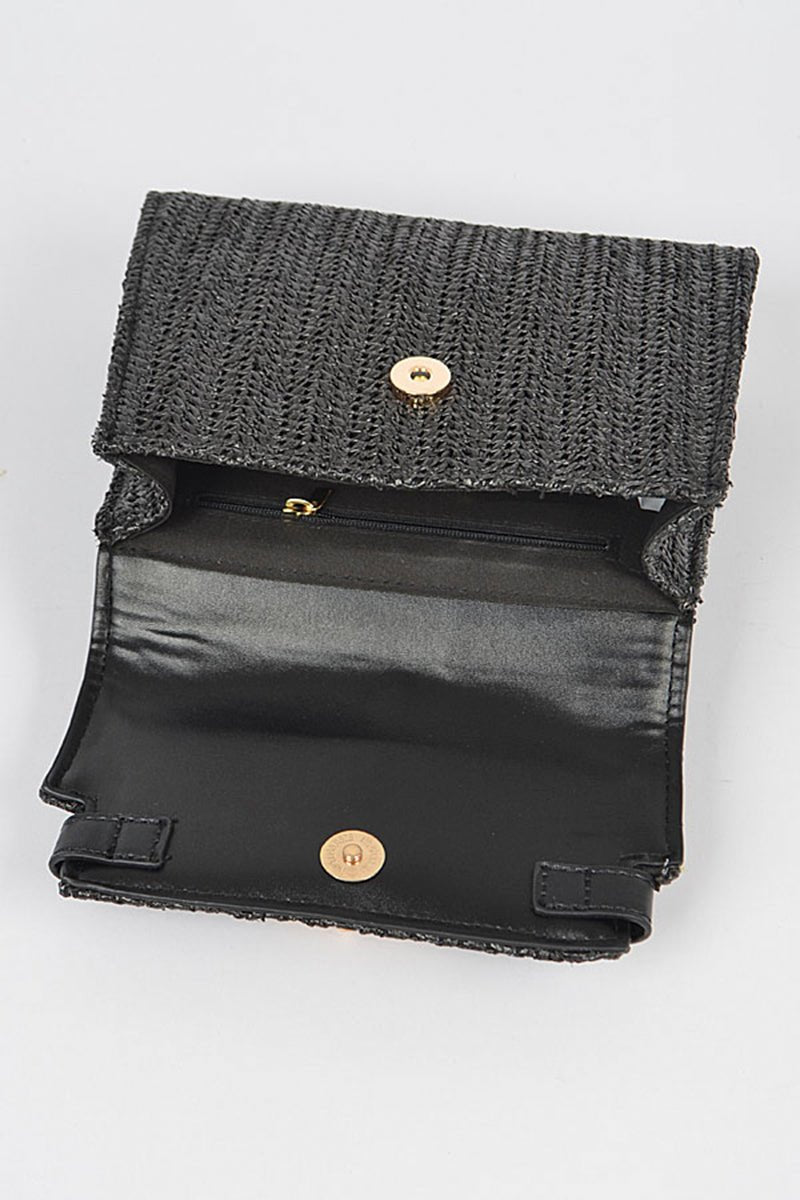 Faux Straw Top Handle Clutch - ZLA