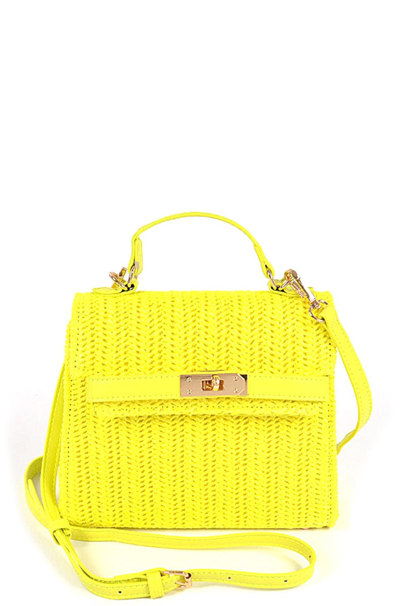 Faux Straw Top Handle Clutch - ZLA