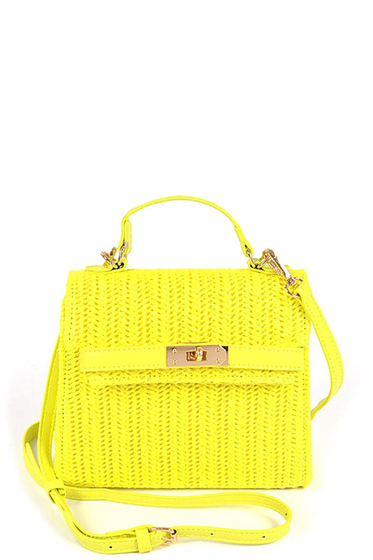 Faux Straw Top Handle Clutch - ZLA