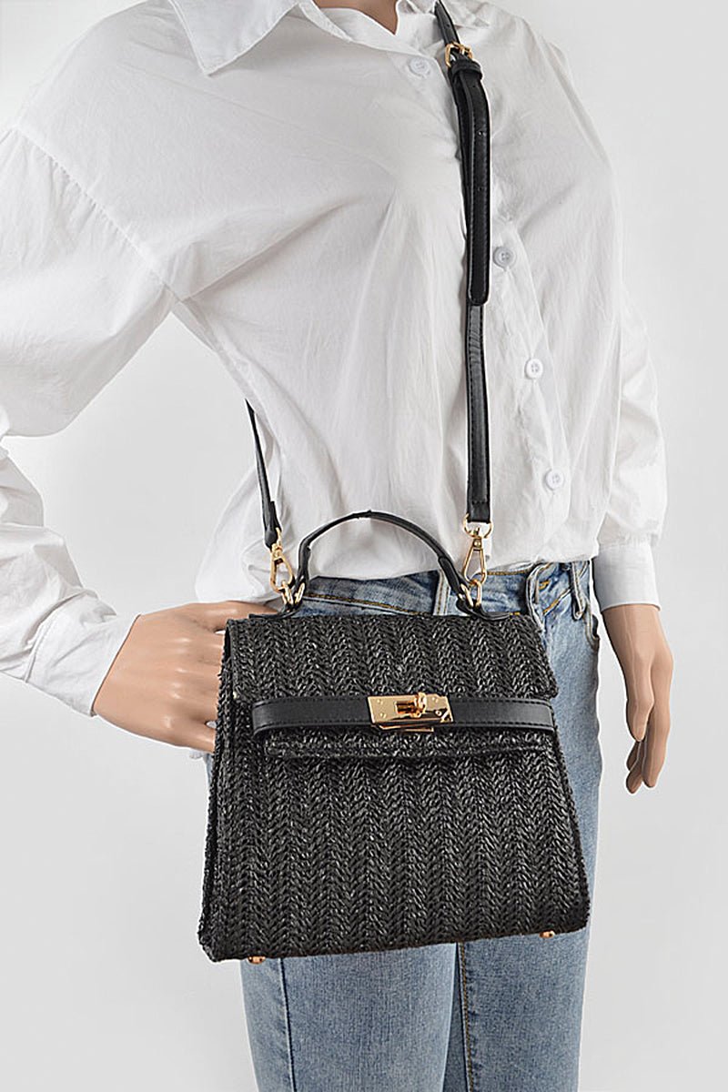 Faux Straw Top Handle Clutch - ZLA