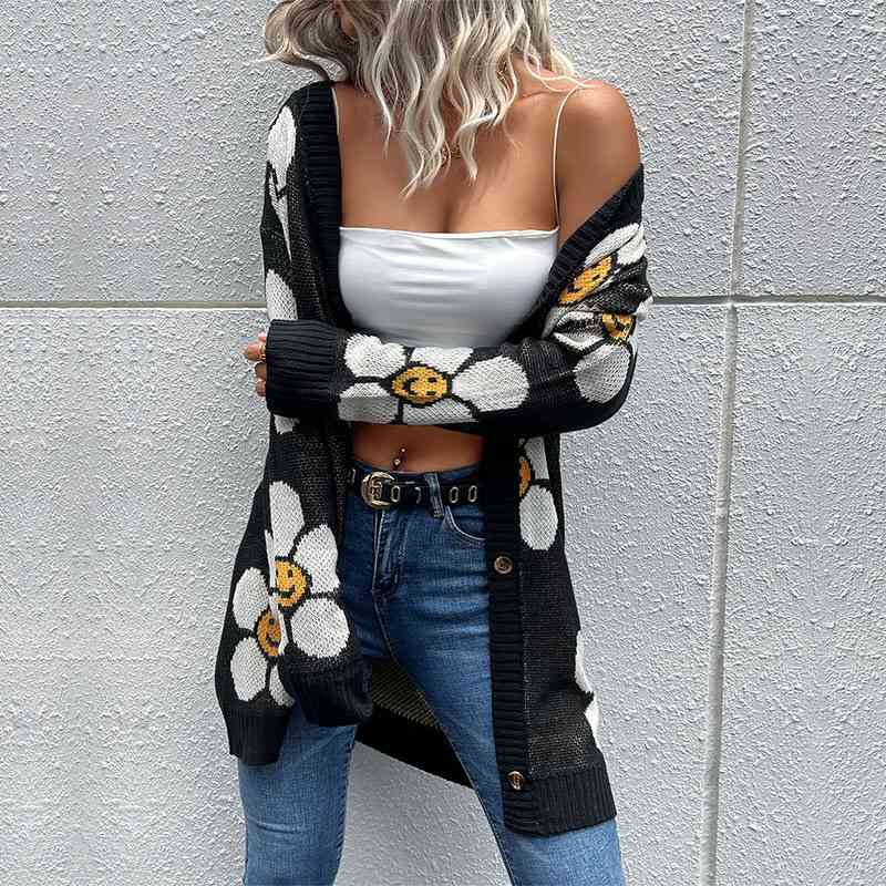 Floral Button Down Longline Cardigan - Premium  from Trendsi - Just $34! Shop now at ZLA