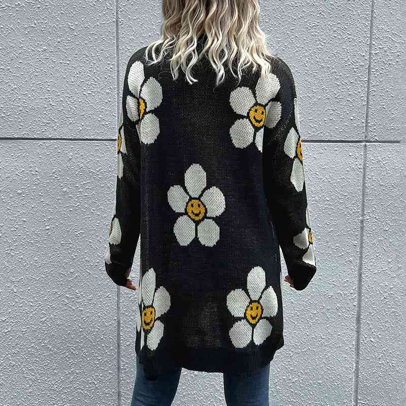 Floral Button Down Longline Cardigan - Premium  from Trendsi - Just $34! Shop now at ZLA