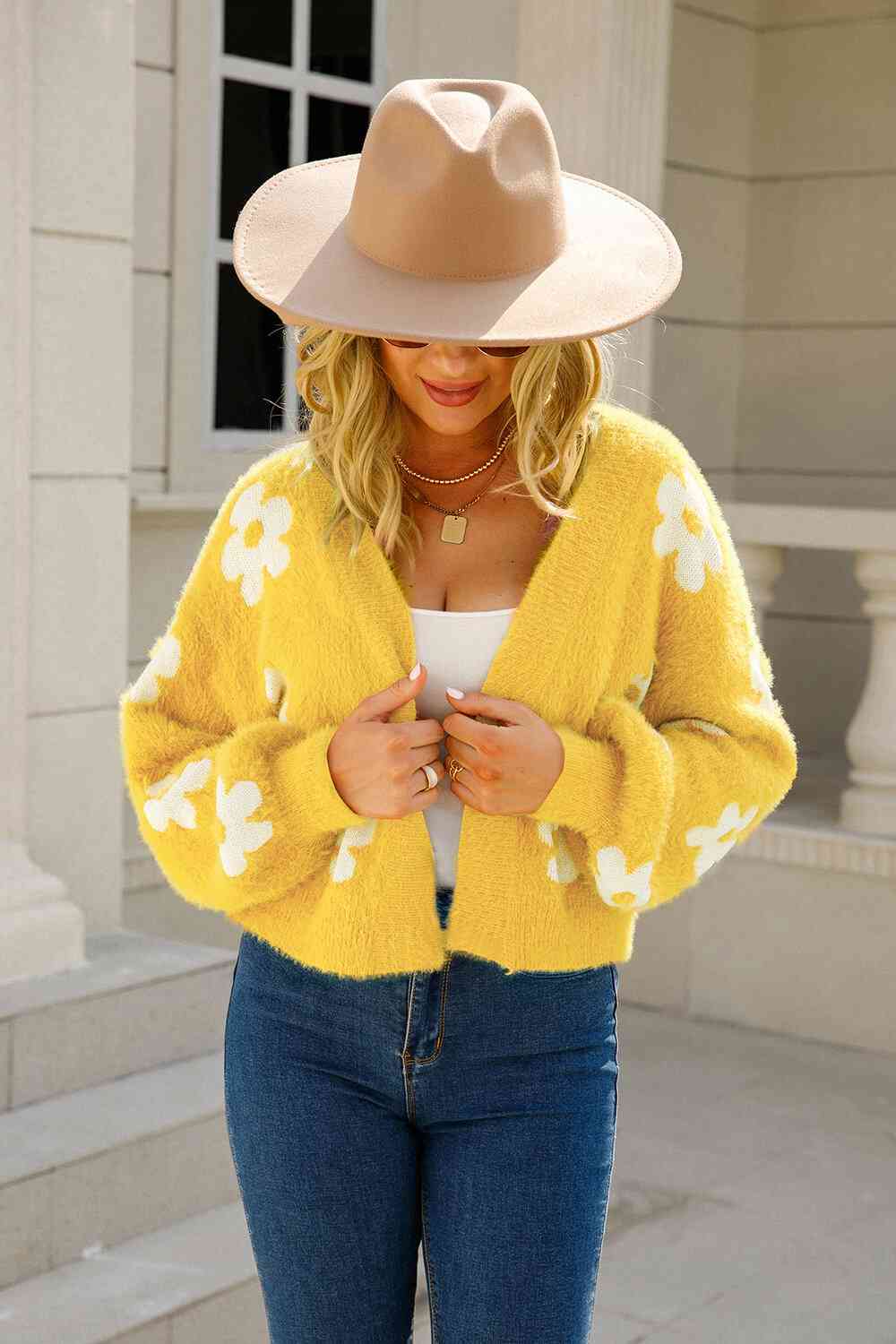Floral Open Front Fuzzy Cardigan - Premium  from Trendsi - Just $38! Shop now at ZLA