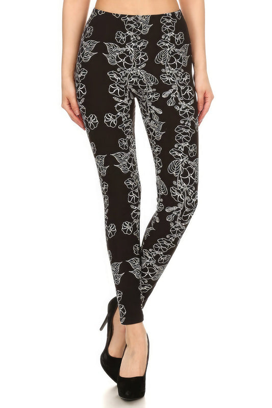 Floral Print High Waist Basic Solid Leggings - Premium  from ZLA - Just $4! Shop now at ZLA