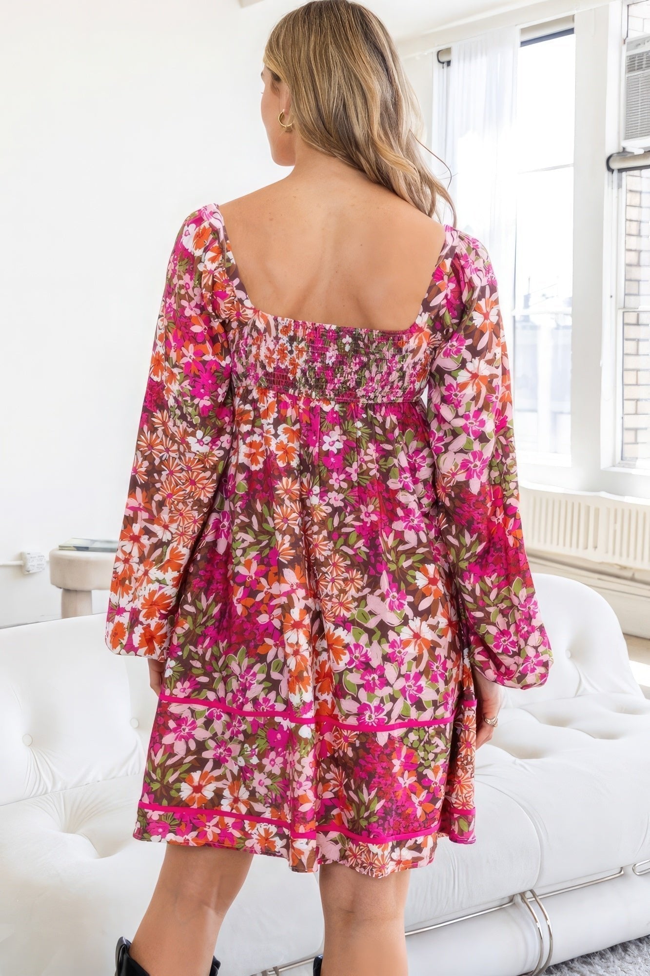 Floral Square Neckline Mini Dress - Premium  from ZLA - Just $60! Shop now at ZLA