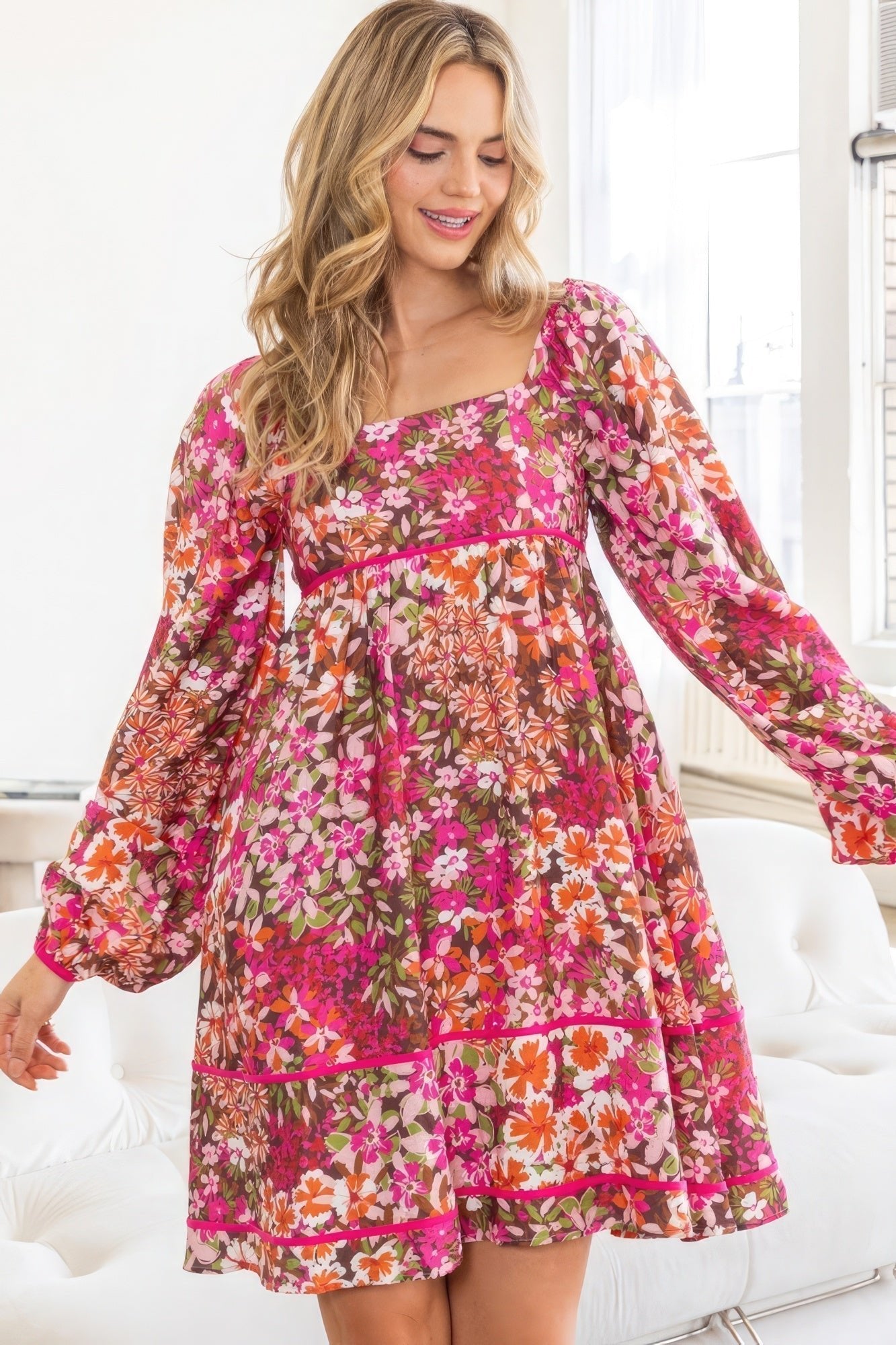 Floral Square Neckline Mini Dress - Premium  from ZLA - Just $60! Shop now at ZLA