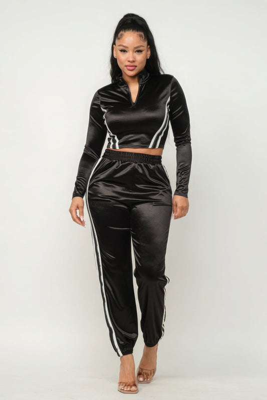 Front Zip Up Stripes Detail Jacket And Pants Set - Premium  from ZLA - Just $57.50! Shop now at ZLA