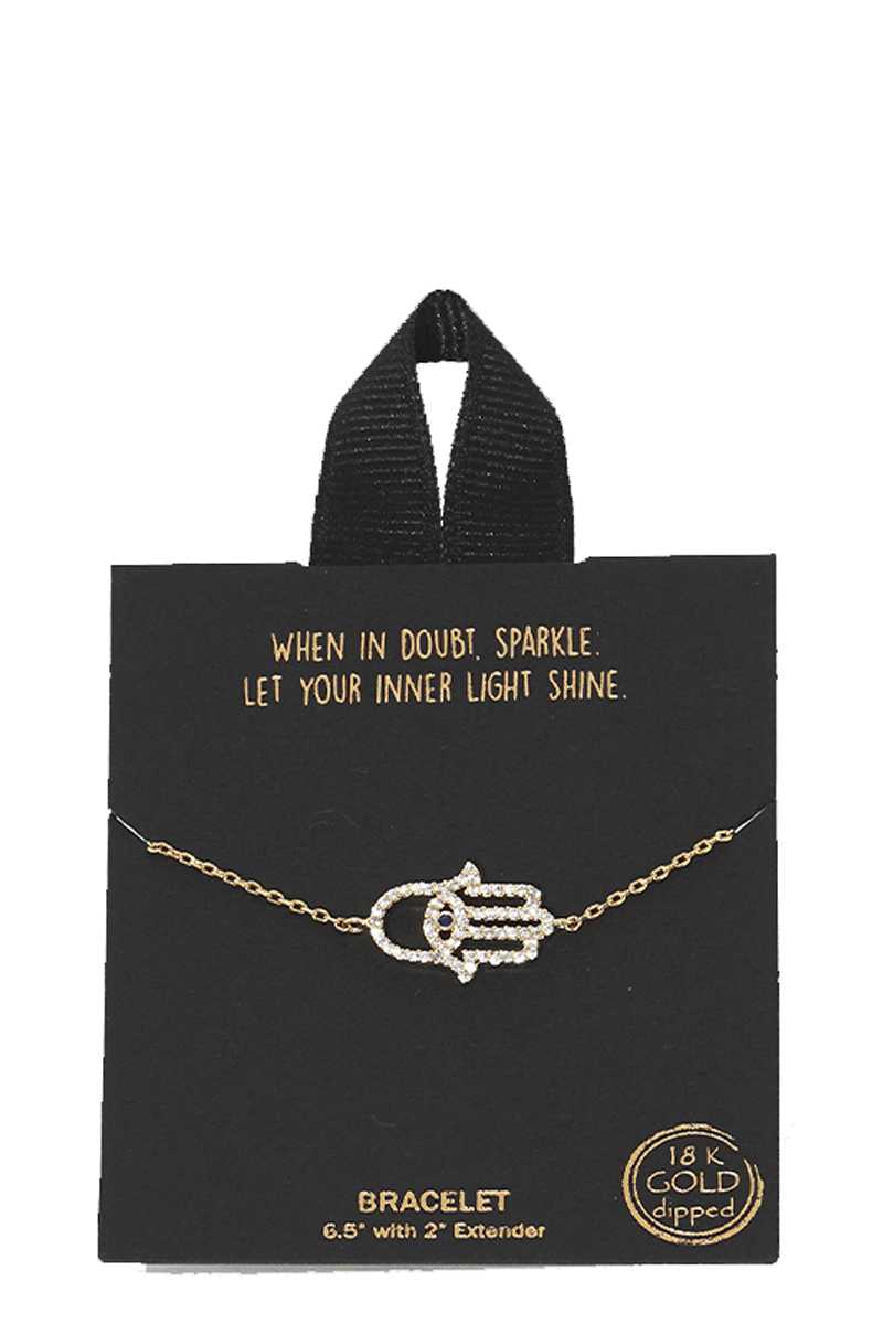 Gold Rhodium Dipped Hamsa Pendant Bracelet - ZLA