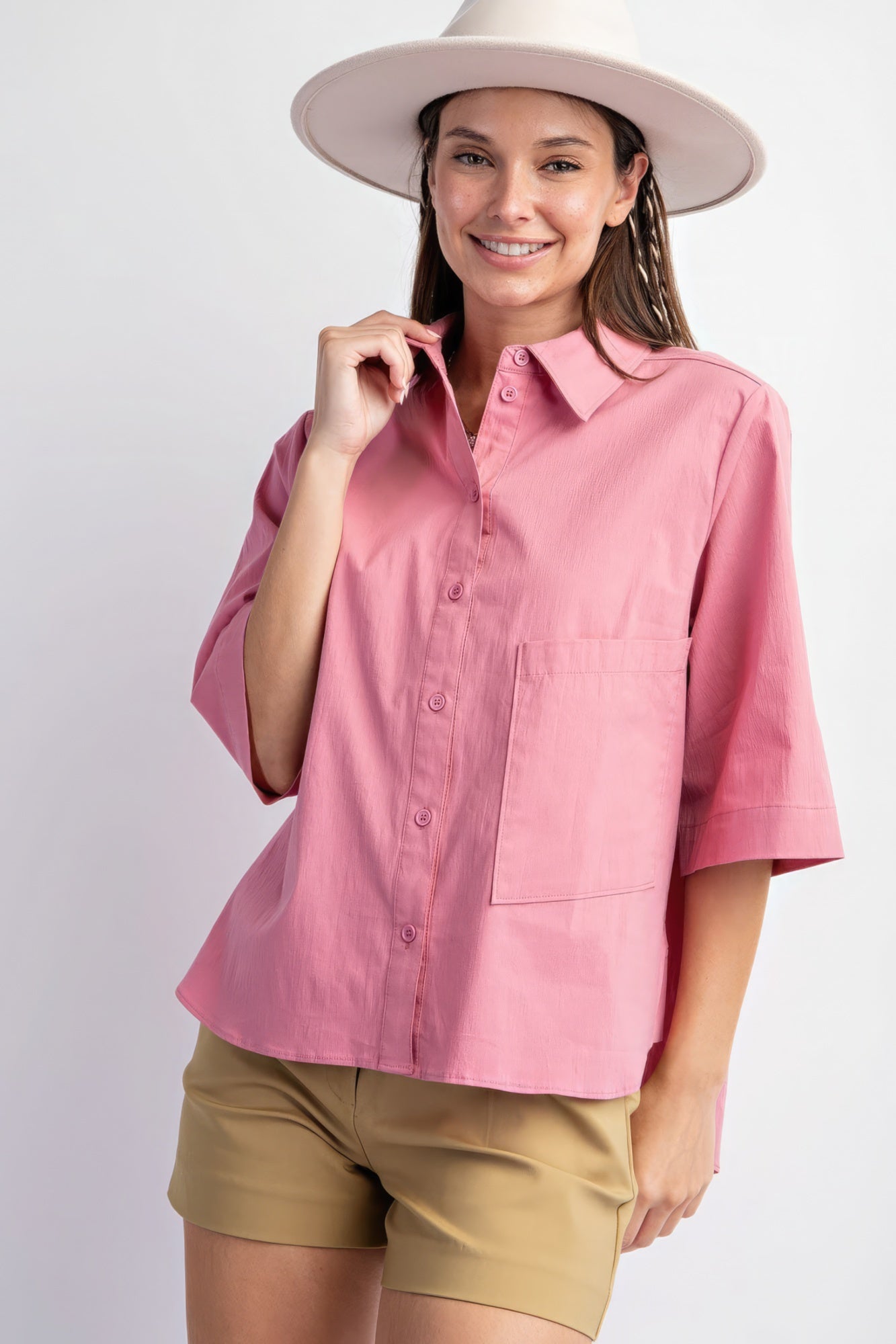 Half Slvs Stretch Poplin Button Down Shirt - Premium  from ZLA - Just $51.50! Shop now at ZLA