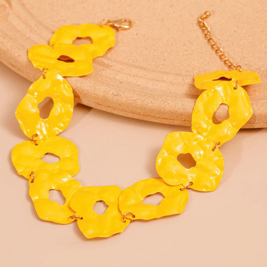 Hammered Color Metal Round Necklace - ZLA