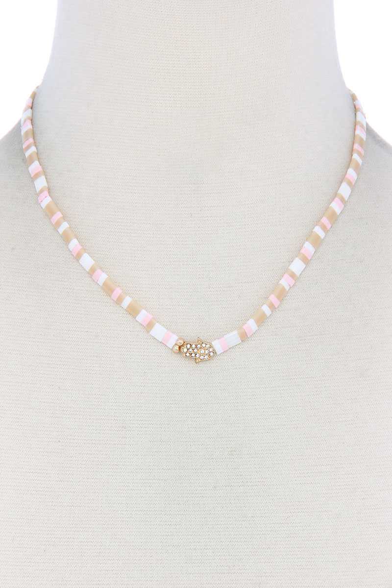 Hamsa Hand Charm Color Block Necklace - ZLA