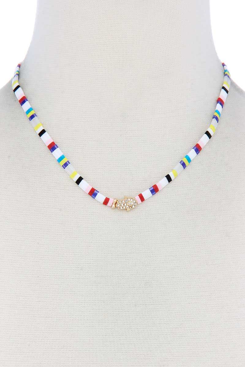 Hamsa Hand Charm Color Block Necklace - ZLA