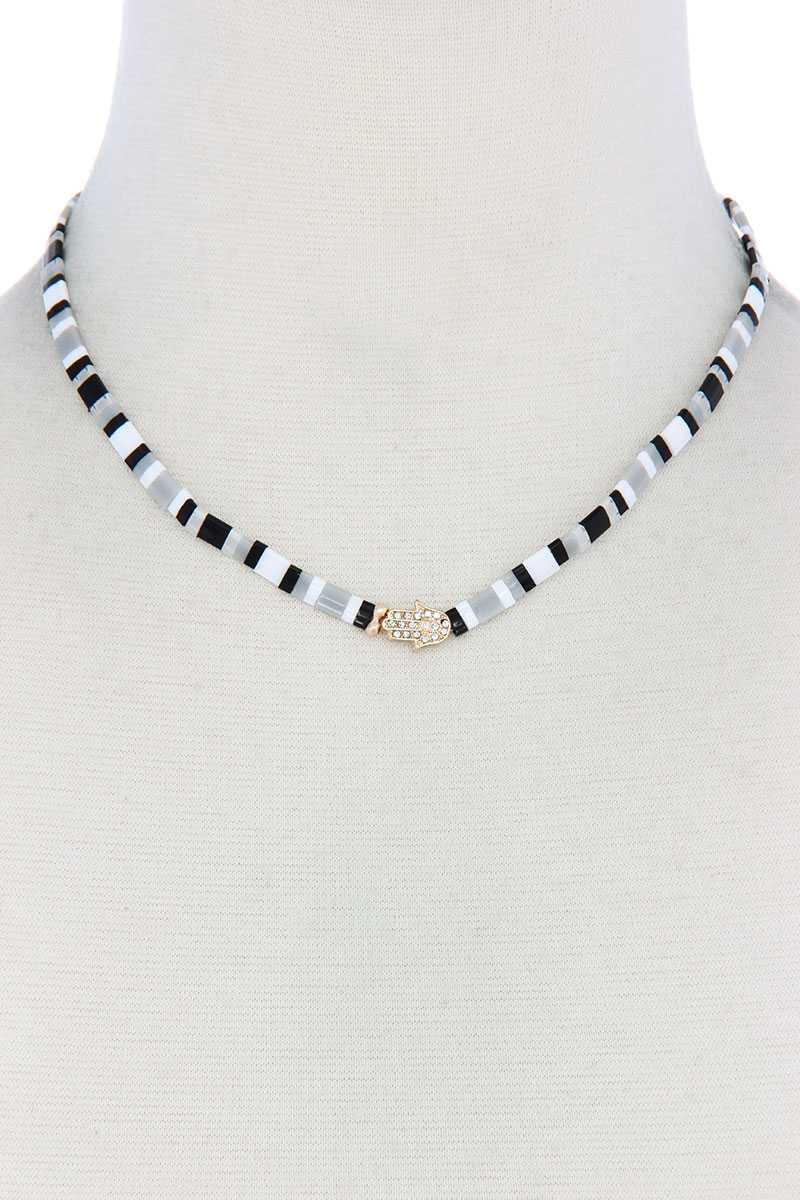 Hamsa Hand Charm Color Block Necklace - ZLA