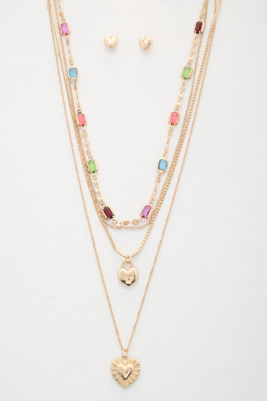 Heart Charm Beaded Layered Necklace - ZLA