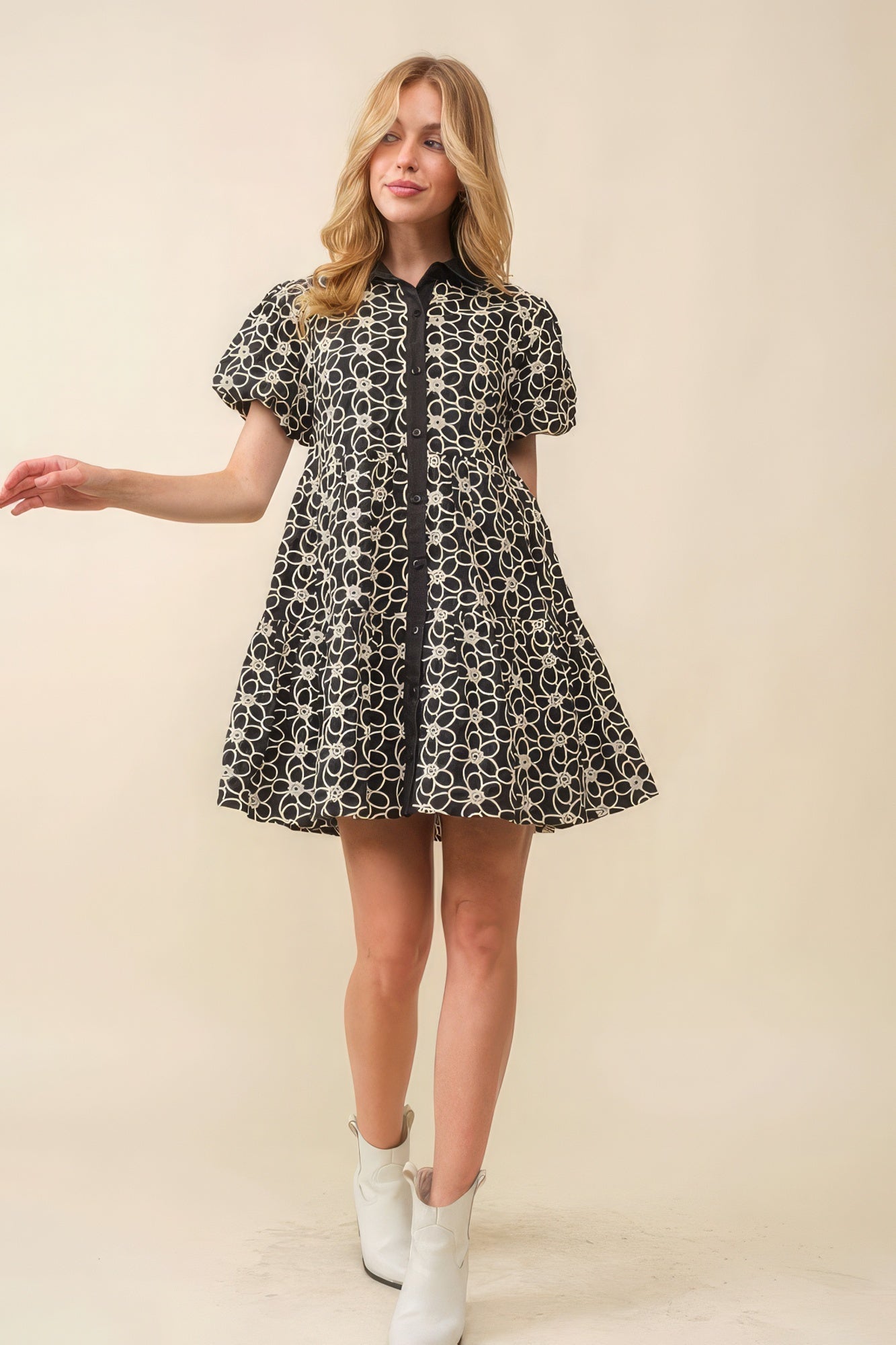 Jacquard Floral Baby Doll Dress - Premium  from ZLA - Just $64! Shop now at ZLA