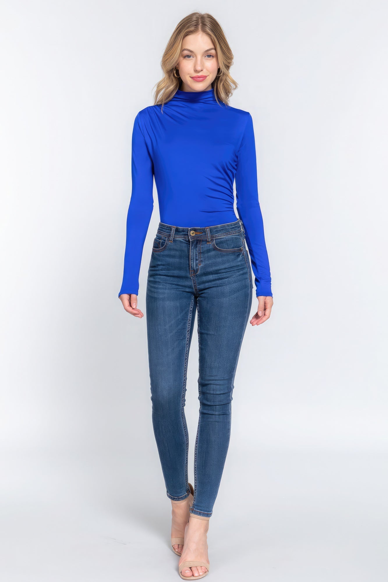 Long Sleeve High Neck Shirring Detail Ity Knit Bodysuit - Premium  from ZLA - Just $12! Shop now at ZLA