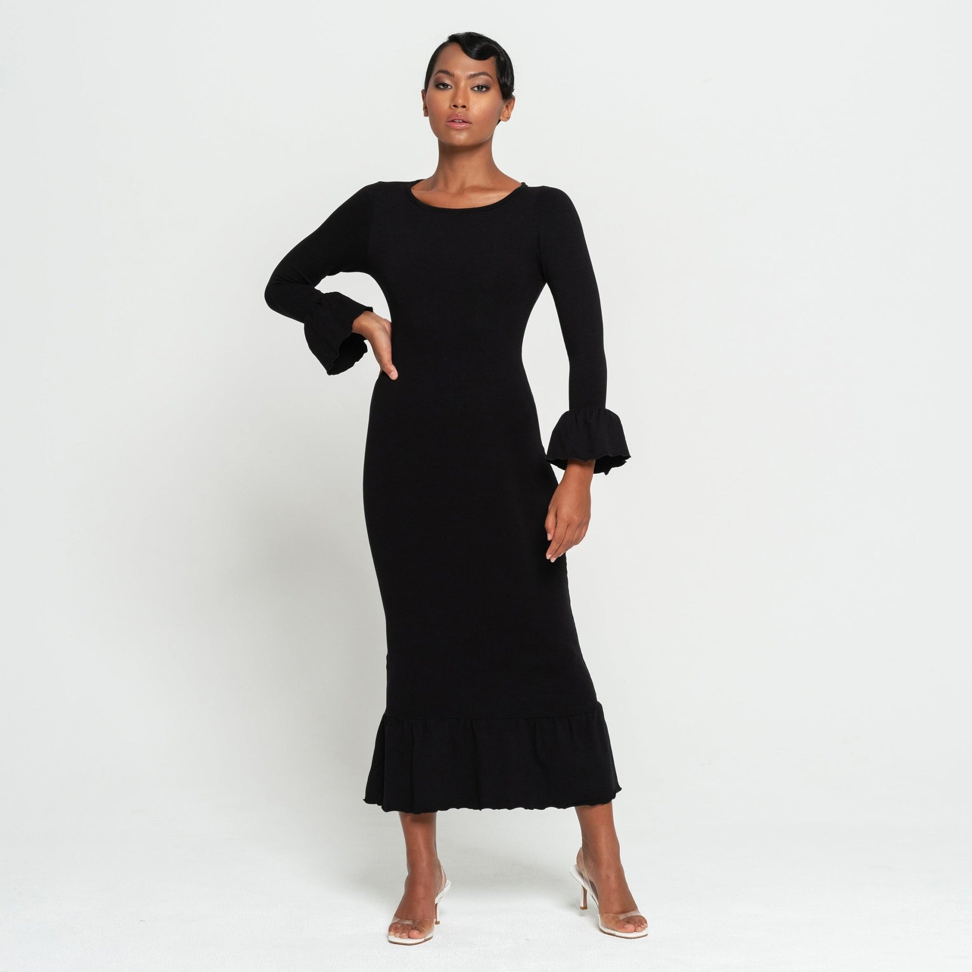 MARJORIE Bamboo Ruffle Dress, in Black - Premium  from BrunnaCo - Just $132! Shop now at ZLA