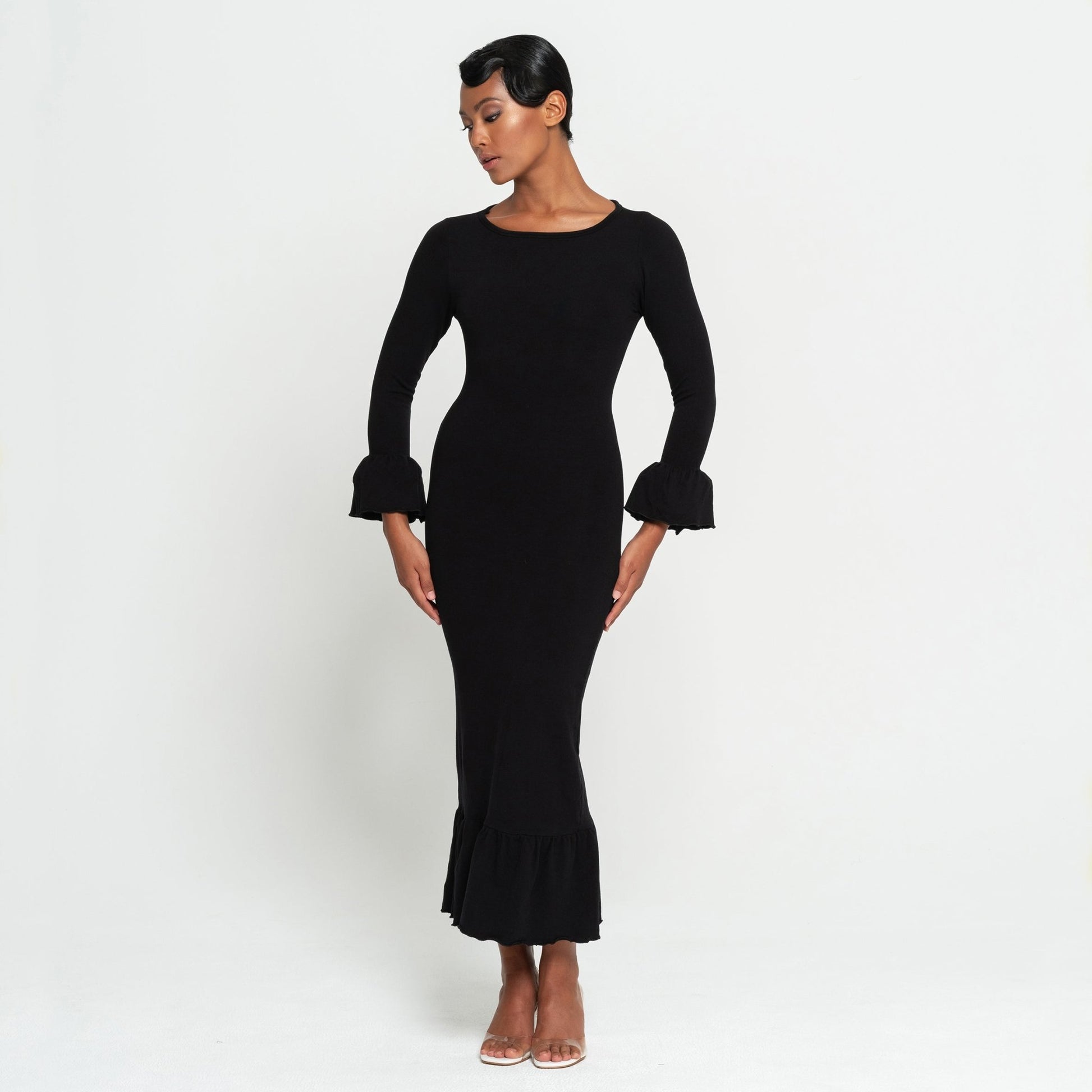 MARJORIE Bamboo Ruffle Dress, in Black - Premium  from BrunnaCo - Just $132! Shop now at ZLA