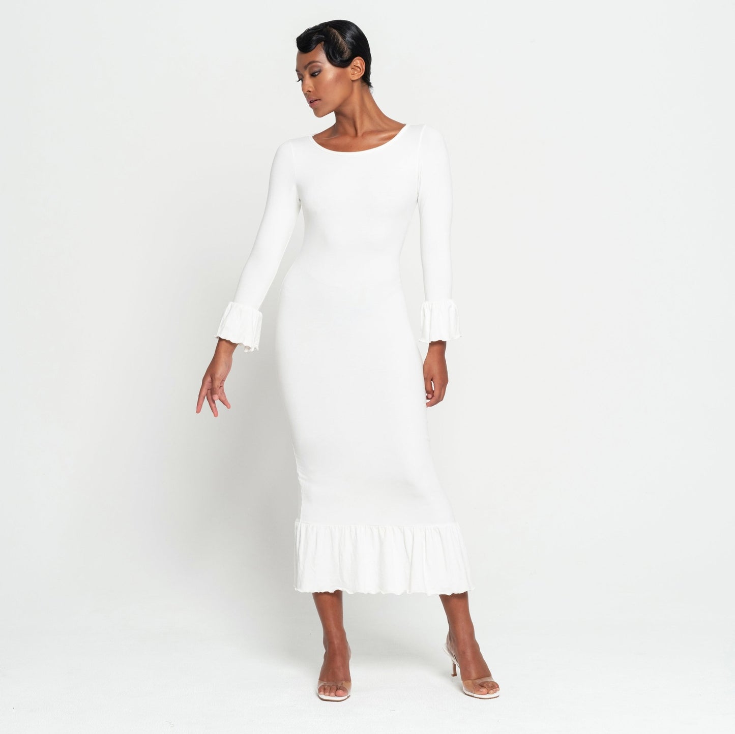 MARJORIE Bamboo Ruffle Dress, in Off-white - Premium  from BrunnaCo - Just $132! Shop now at ZLA