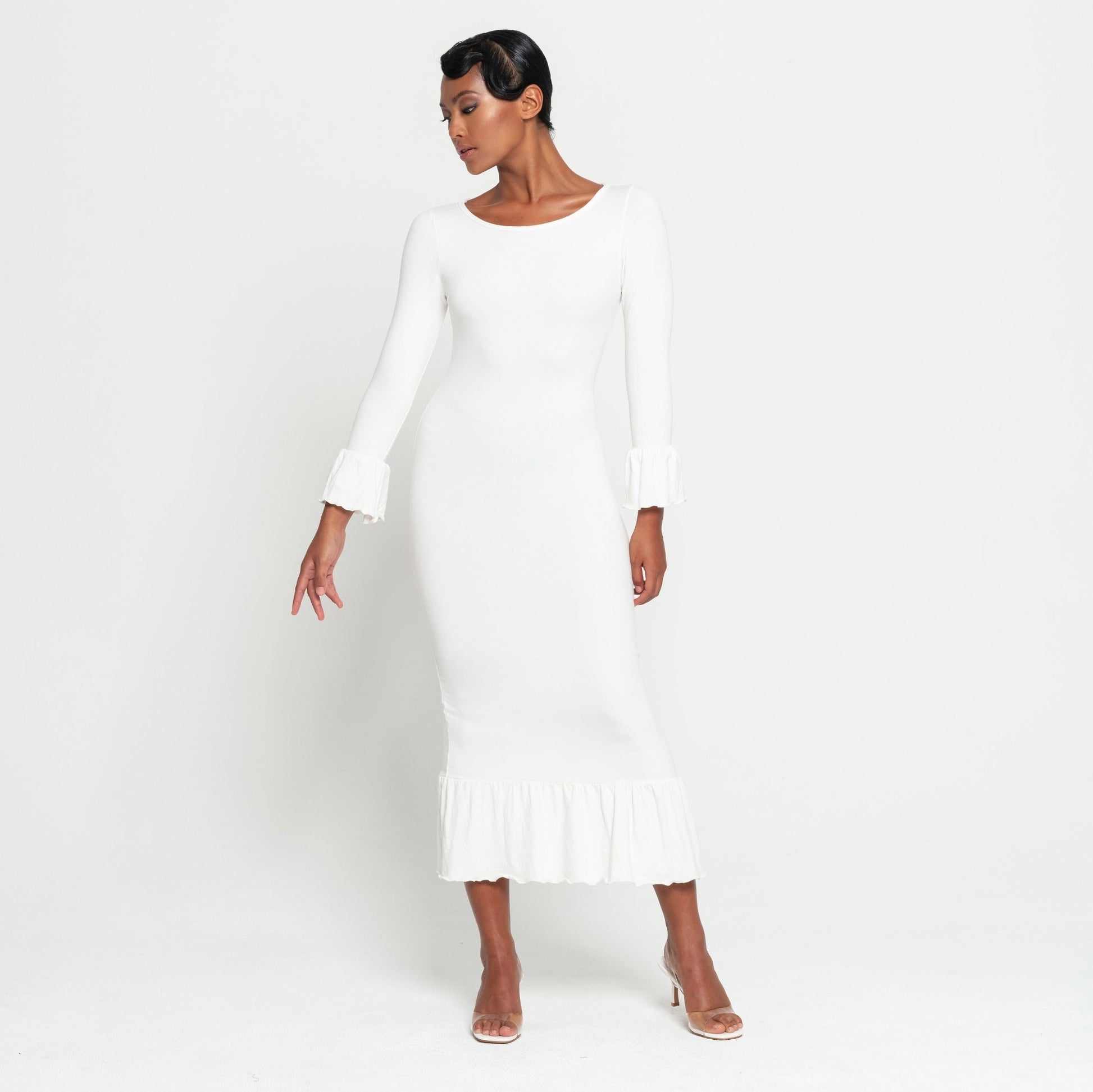 MARJORIE Bamboo Ruffle Dress, in Off-white - Premium  from BrunnaCo - Just $132! Shop now at ZLA