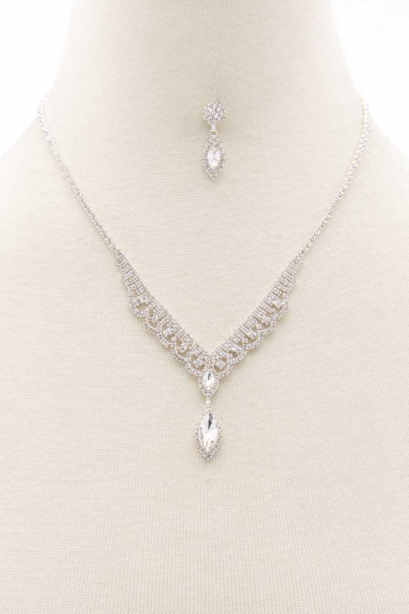Marquise Shape Rhinestone Necklace - ZLA