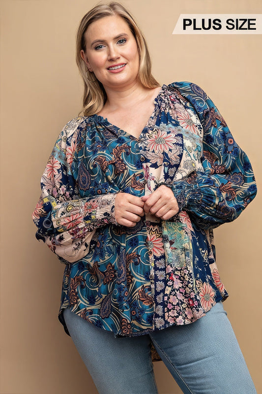 Mixed Print Front Button Long Sleeve Top - Premium  from ZLA - Just $44! Shop now at ZLA