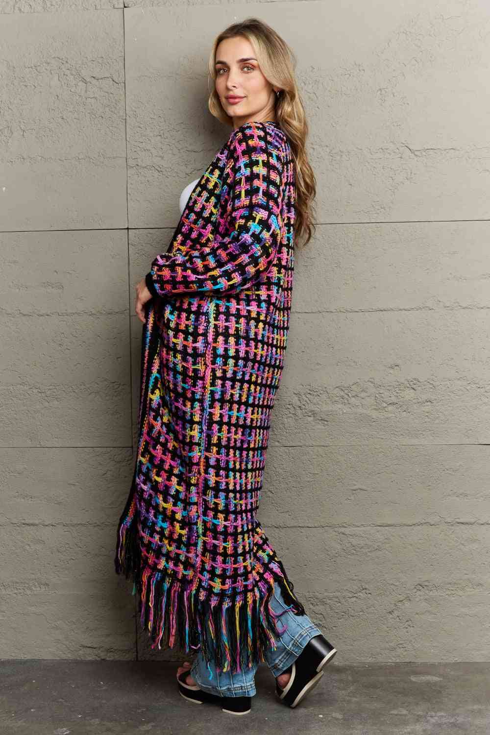 Multicolored Open Front Fringe Hem Cardigan - Premium  from Trendsi - Just $52! Shop now at ZLA