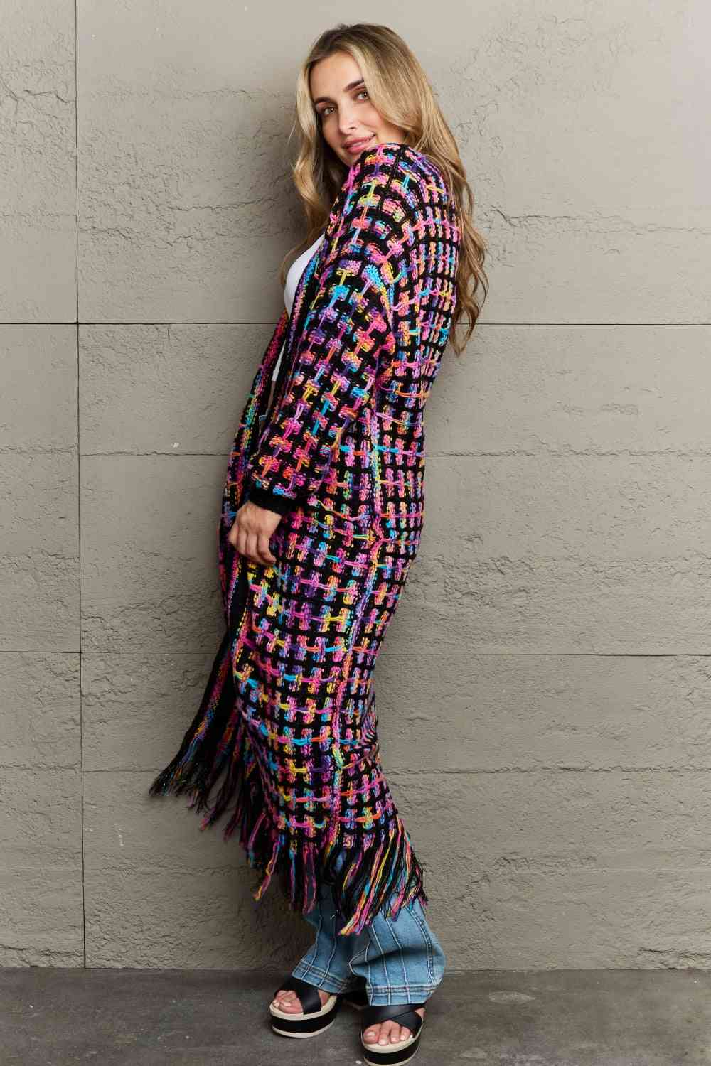 Multicolored Open Front Fringe Hem Cardigan - Premium  from Trendsi - Just $52! Shop now at ZLA