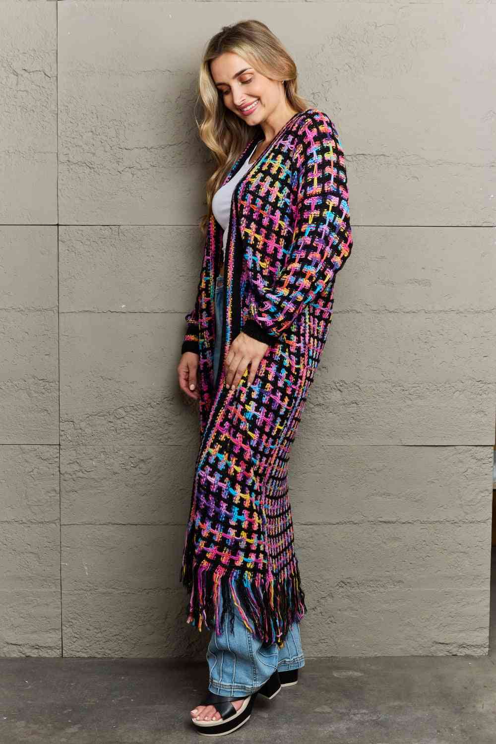 Multicolored Open Front Fringe Hem Cardigan - Premium  from Trendsi - Just $52! Shop now at ZLA