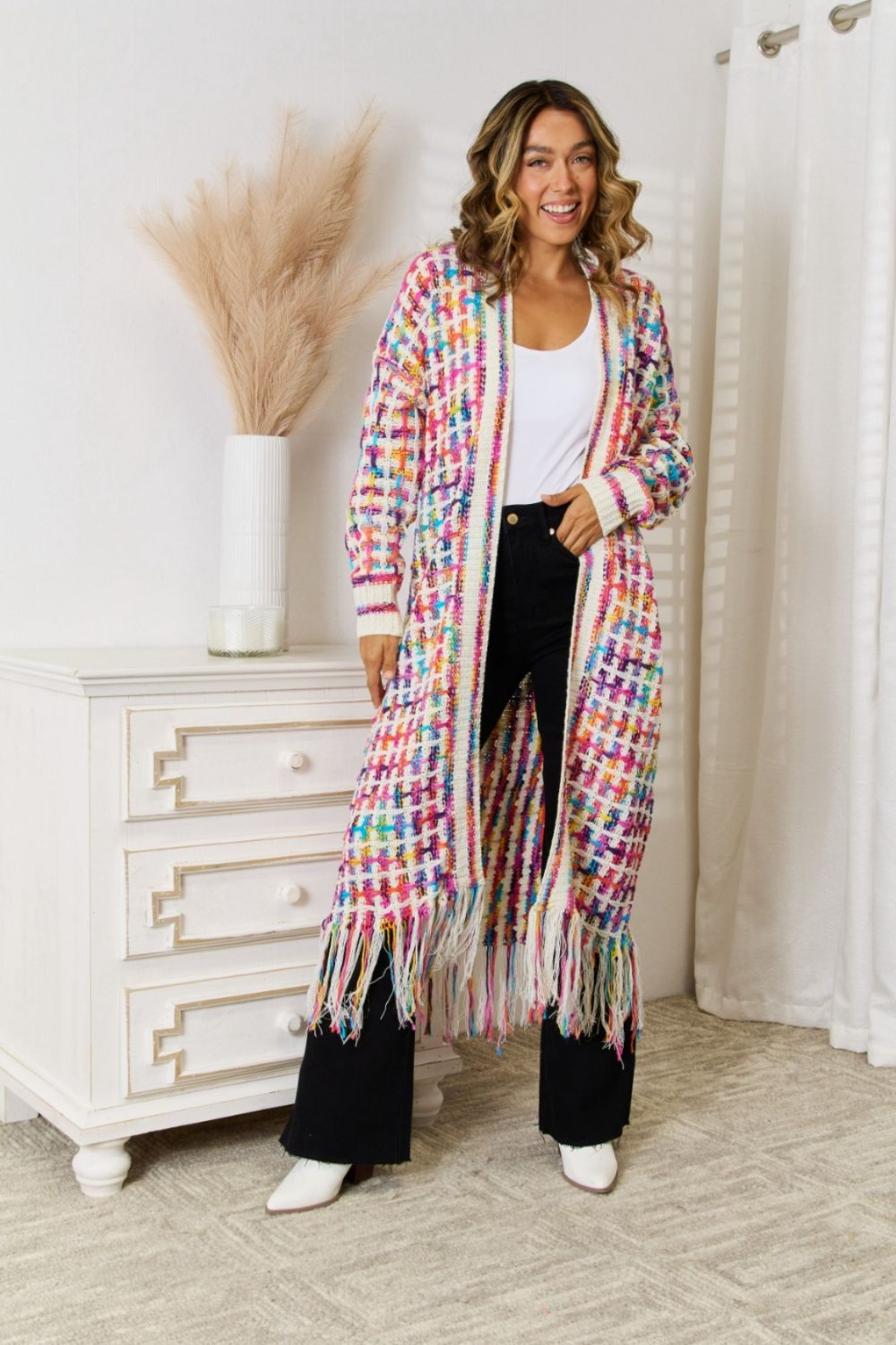 Multicolored Open Front Fringe Hem Cardigan - Premium  from Trendsi - Just $52! Shop now at ZLA