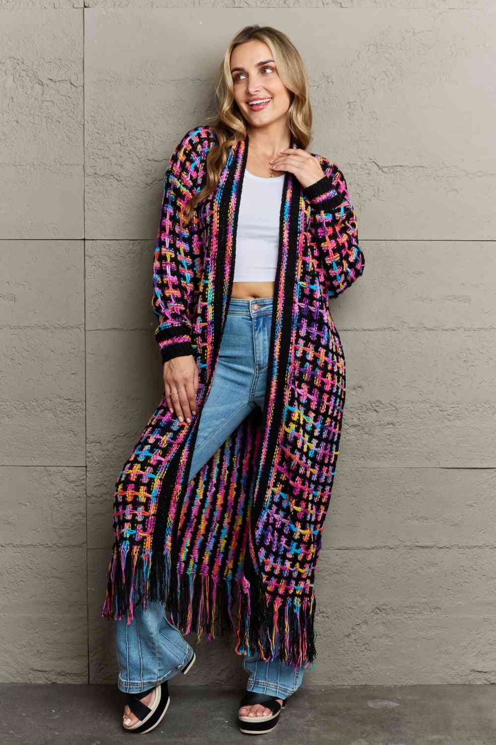 Multicolored Open Front Fringe Hem Cardigan - Premium  from Trendsi - Just $52! Shop now at ZLA