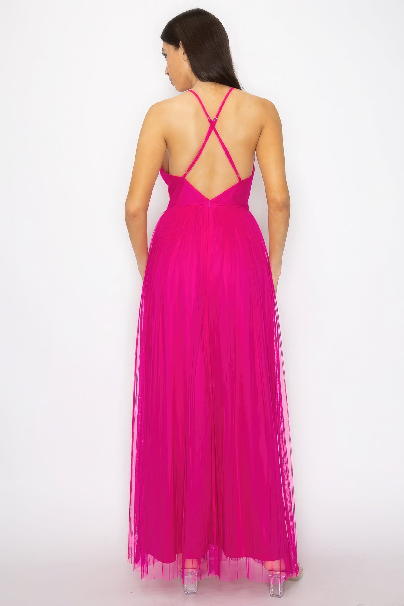 Pleated Mesh Slit Maxi Dress - Premium  from ZLA - Just $21.50! Shop now at ZLA