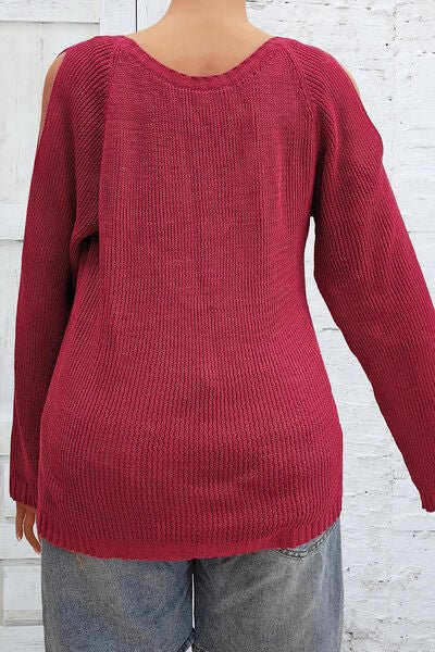 Plus Size Cold Shoulder Round Neck Sweater - Premium  from Trendsi - Just $29! Shop now at ZLA