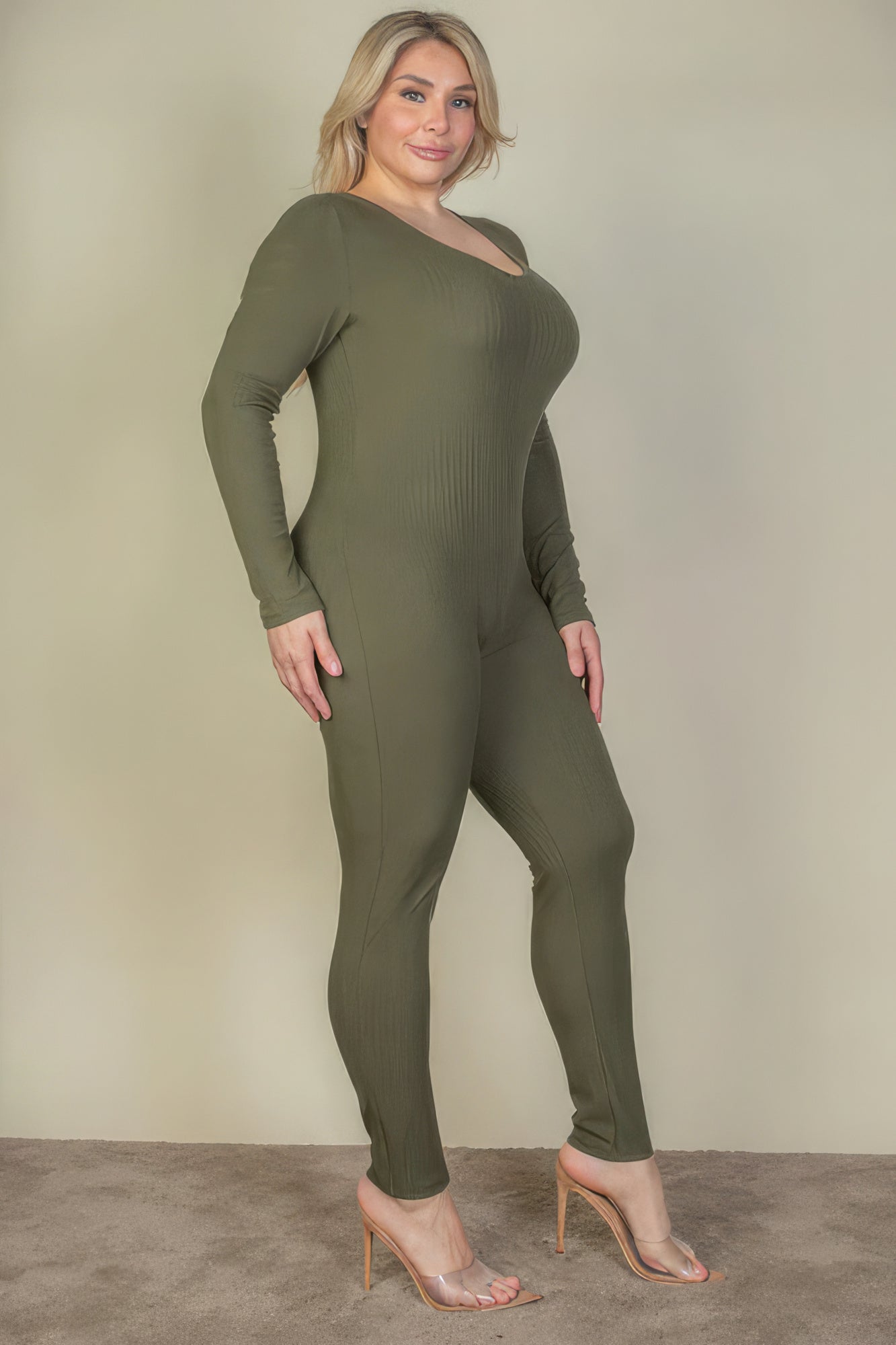 Plus Size Ribbed Scoop Neck Long Sleeve Jumpsuit - Premium  from ZLA - Just $16.50! Shop now at ZLA
