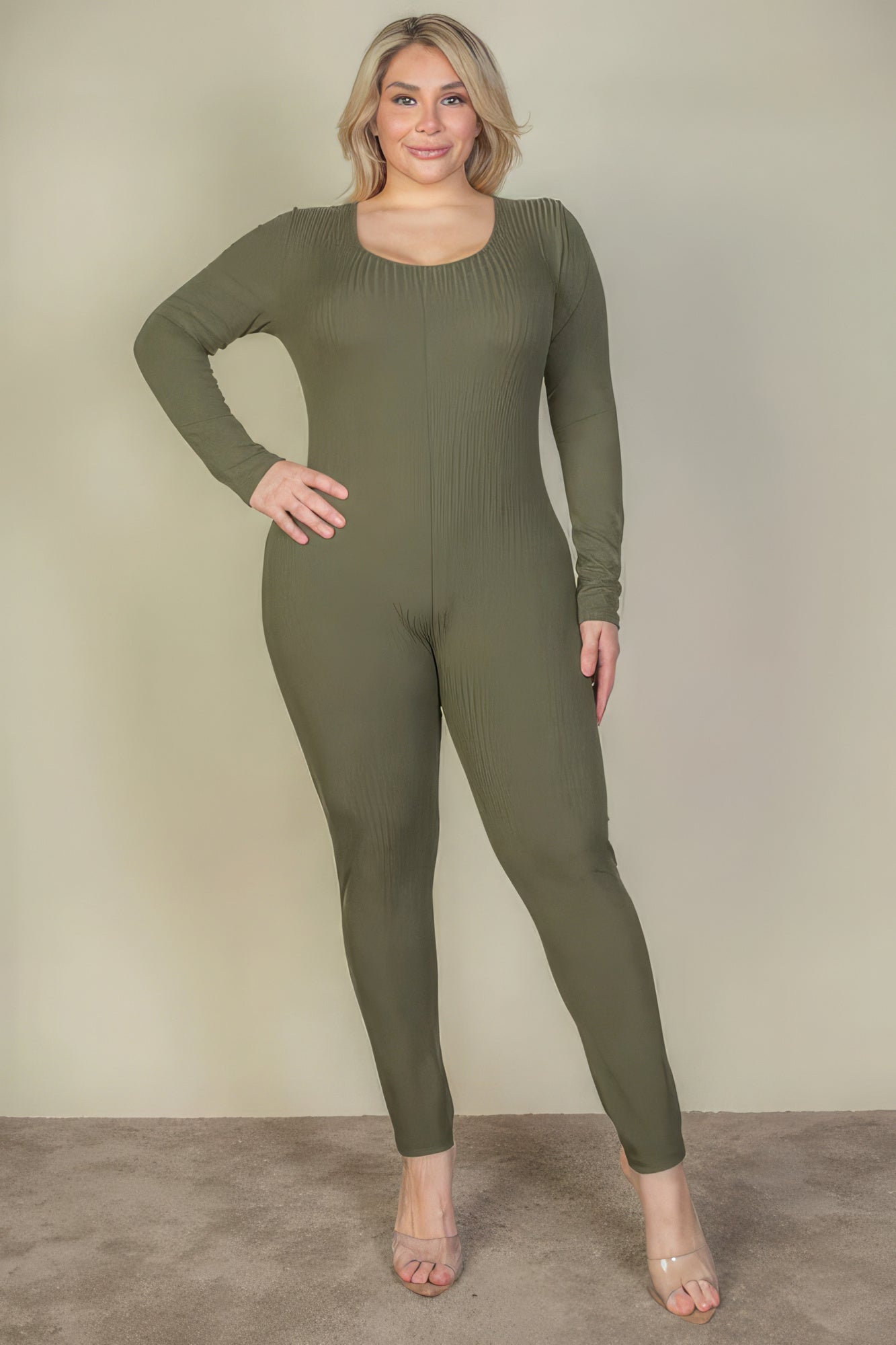 Plus Size Ribbed Scoop Neck Long Sleeve Jumpsuit - Premium  from ZLA - Just $16.50! Shop now at ZLA
