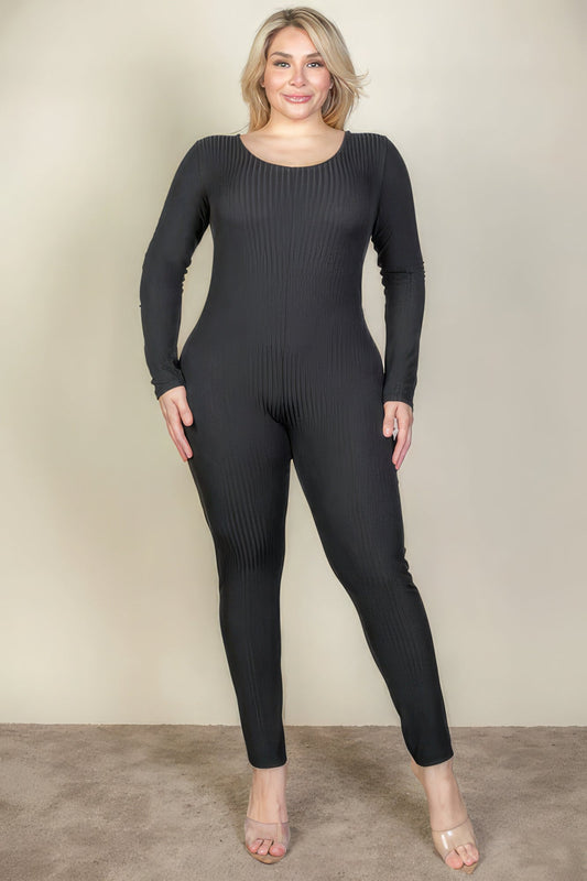 Plus Size Ribbed Scoop Neck Long Sleeve Jumpsuit - Premium  from ZLA - Just $16.50! Shop now at ZLA