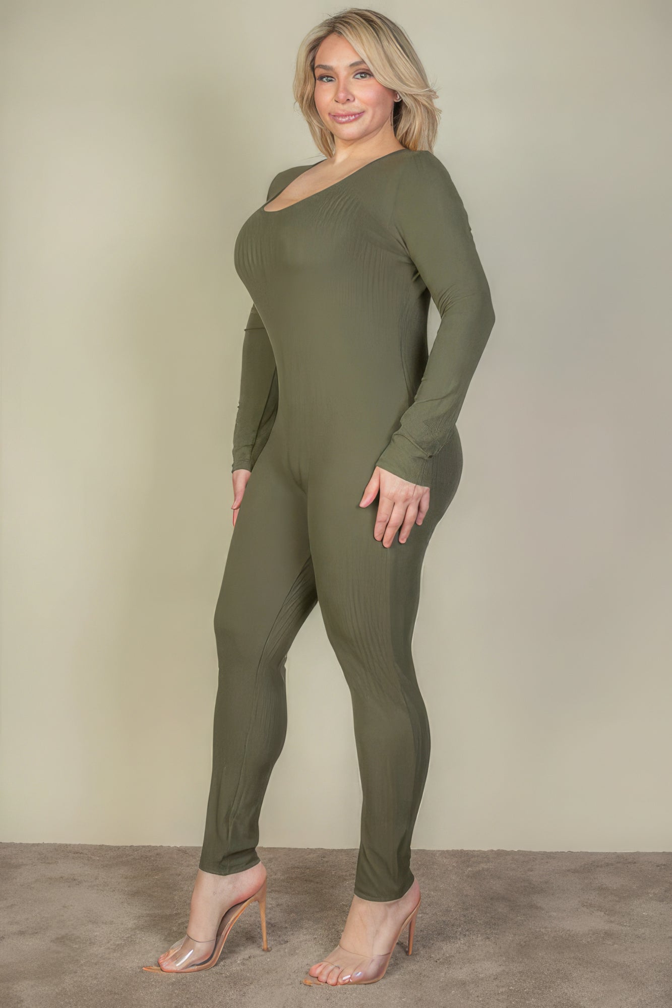 Plus Size Ribbed Scoop Neck Long Sleeve Jumpsuit - Premium  from ZLA - Just $16.50! Shop now at ZLA