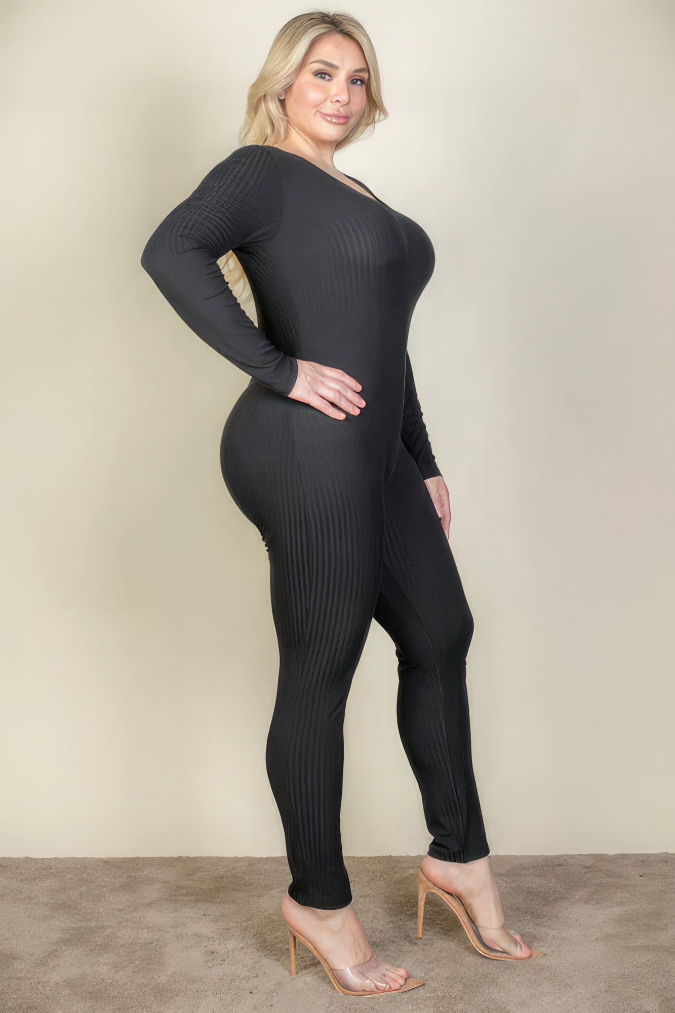 Plus Size Ribbed Scoop Neck Long Sleeve Jumpsuit - Premium  from ZLA - Just $16.50! Shop now at ZLA
