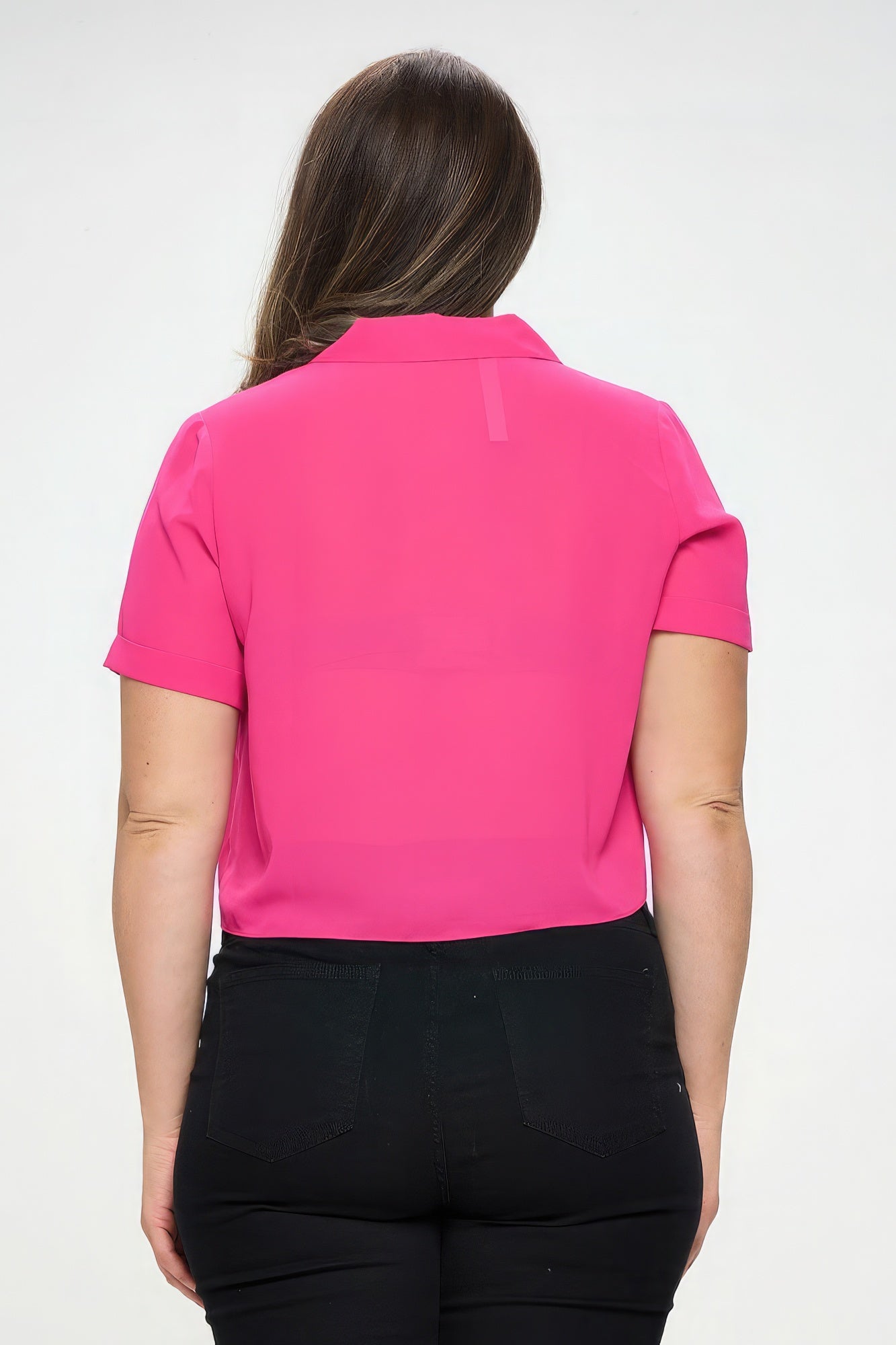 Plus Solid Chiffon Button Down Tie Front Short Sleeve Top - Premium  from ZLA - Just $34.50! Shop now at ZLA