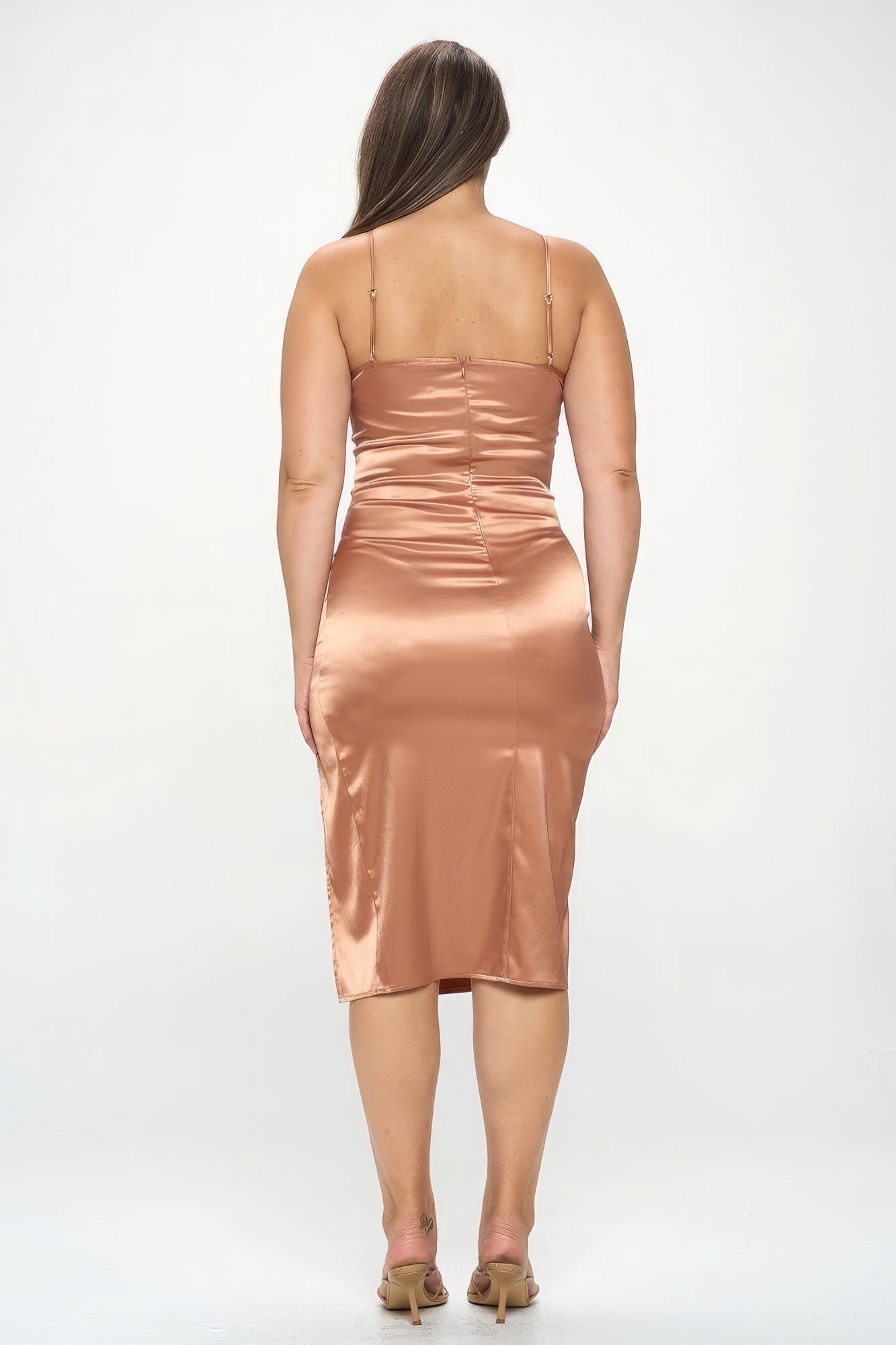 Plus Solid Satin Front Knot Bodycon Midi Dress - Premium  from ZLA - Just $40! Shop now at ZLA