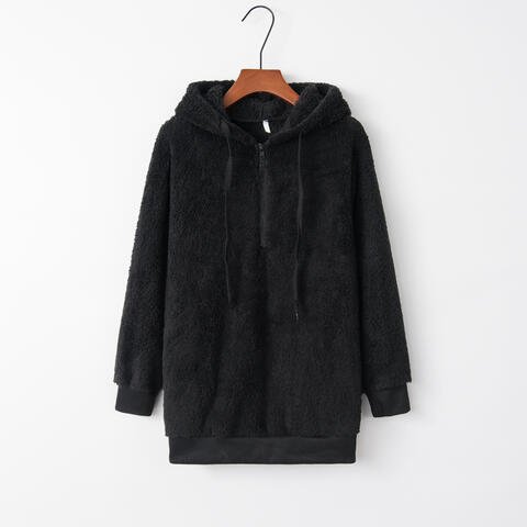Quarter-Zip Drawstring Teddy Hoodie - Premium  from Trendsi - Just $21! Shop now at ZLA