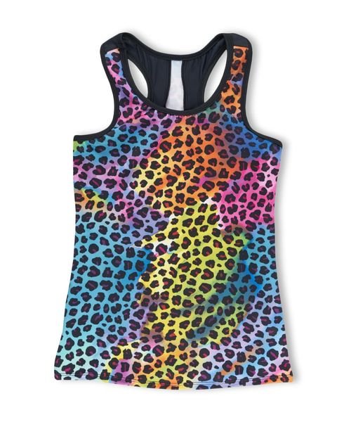 RAINBOW LEOPARD TANK; RACER BACK BLACK MESH - Premium  from Girl Power Sport - Just $42! Shop now at ZLA